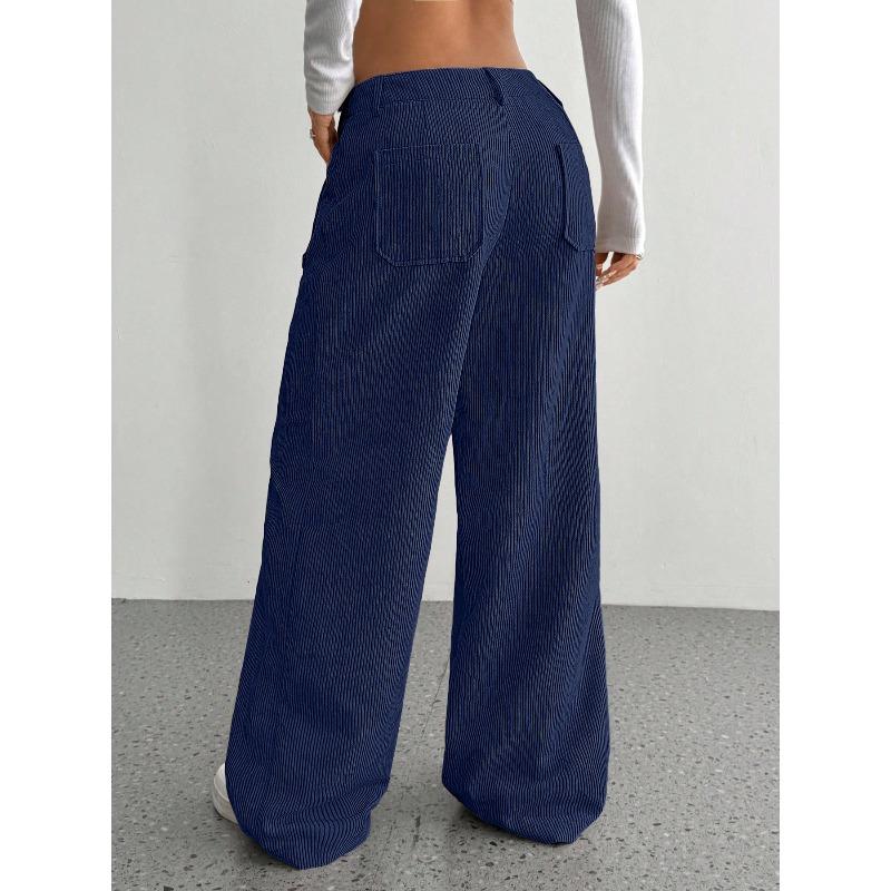 VEZFAA Pantalones y capris de cintura alta con estampado de color sólido informal a la moda para mujer