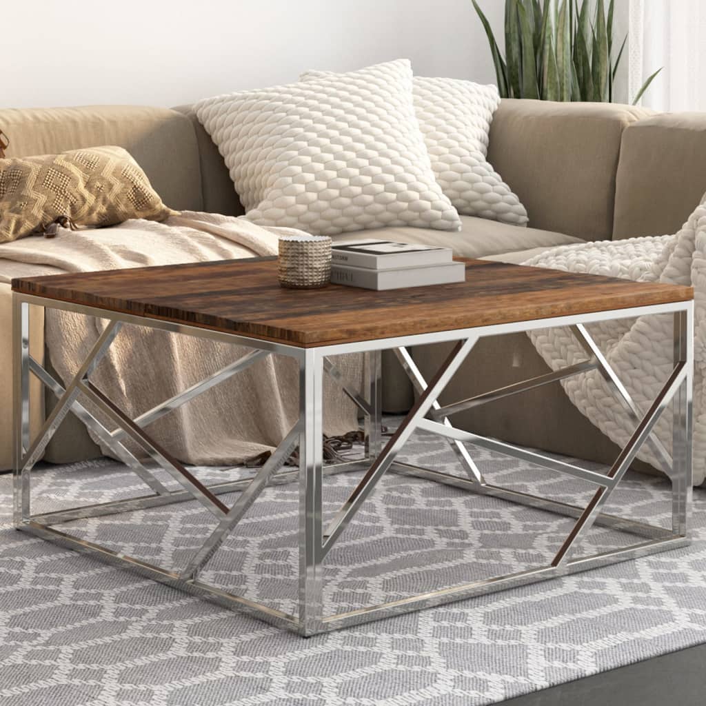 Coffee Table, Silver, Stainless Steel and Wood from Sleepers