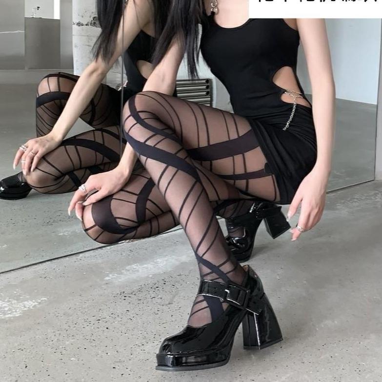 Lolita Women'S Ultrathin Cross Strappy Pantyhose High Waist Semi-Sheer Footed Pantyhose Stockings Hosiery Sexy Summer Stockings