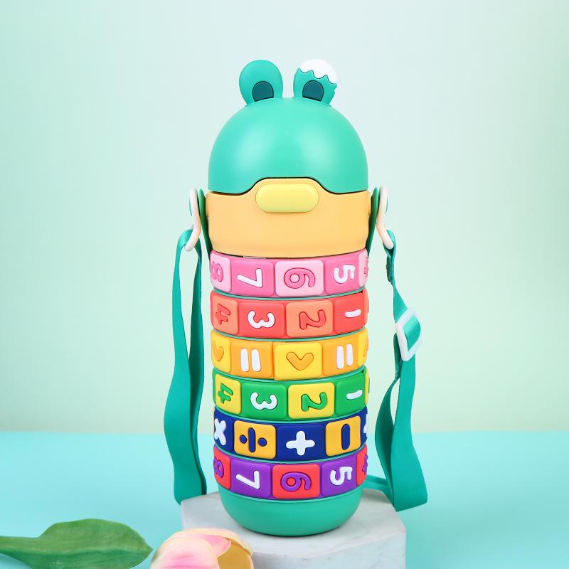

Children S Math Toy Stainless Steel Water Bottle Cute Thermo Stainless Steel Water Bottle With Strap And Straw 1Pc зелений