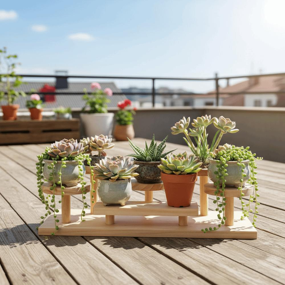 Stacked Design Countertop Storage Rack Wooden Plant Stand Standing Shelves Jewellery Display