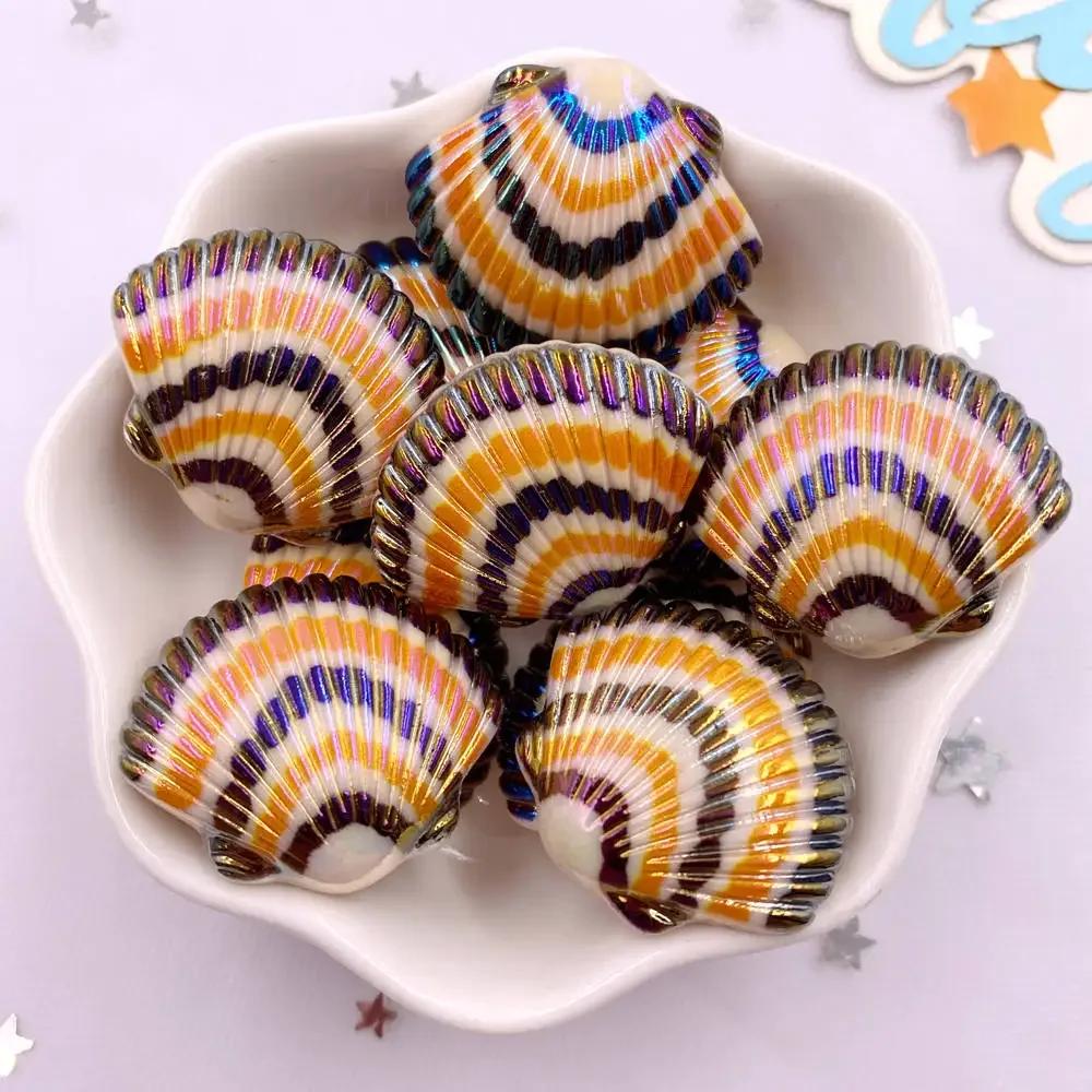 8pcs AB Resin Colorful Flower Shell Figurines Flat Back Cabochon Stone Scrapbook Home Crafts DIY Jewelry Making Accessories