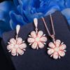 Simple Diamond-Set Rose Gold Flower Earrings, Pendant, Small Set, Super Flash Zircon Women'S Jewelry.