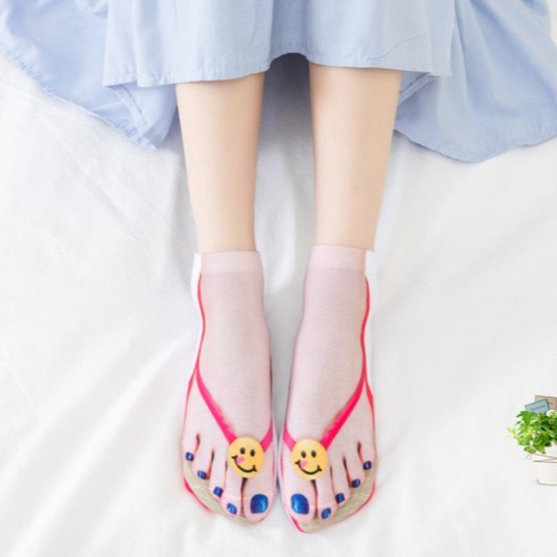 Summer Women's Socks Quirky 3D Printed Flip-flops Boat Socks for Women
