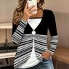 Tops for Women  Geometric Print Long Sleeve Fake Two‑Piece Top Fall Casual Slim Pullover Women's Long Sleeve Top