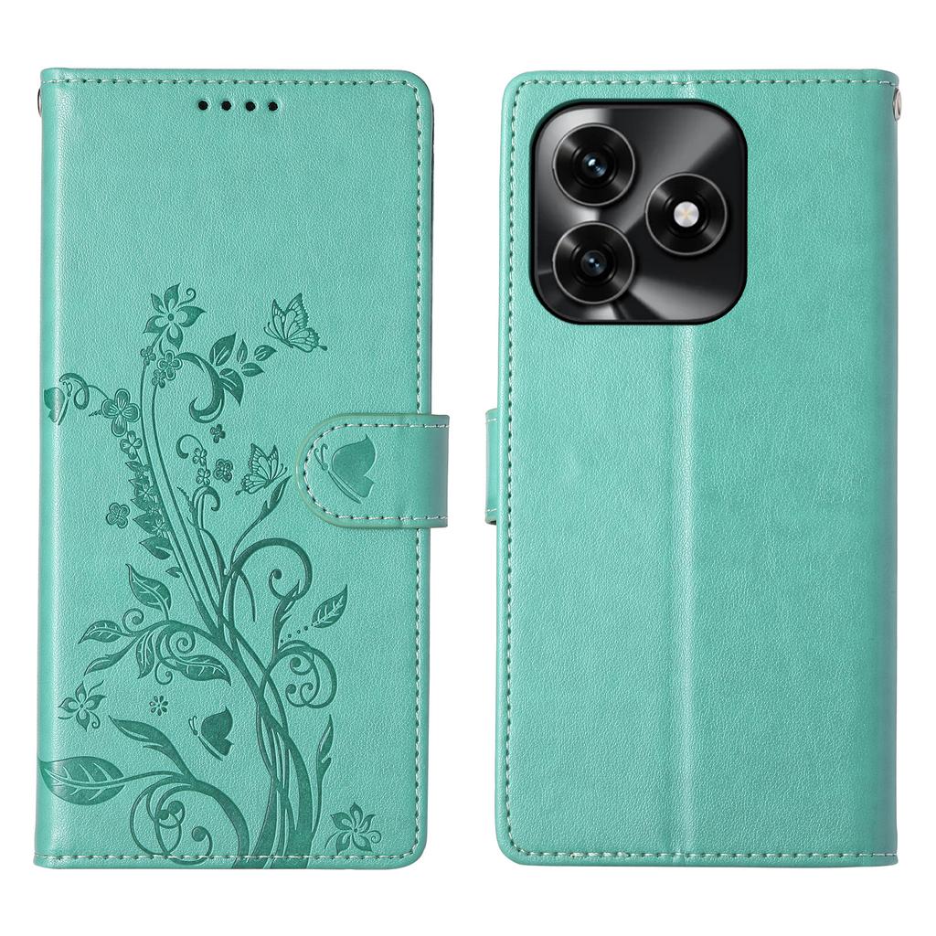 Wallet Case for Honor X5c Plus 4G / X5c 4G / Play10A 4G Butterfly Floral Imprint PU Leather Phone Cover with Wrist Strap