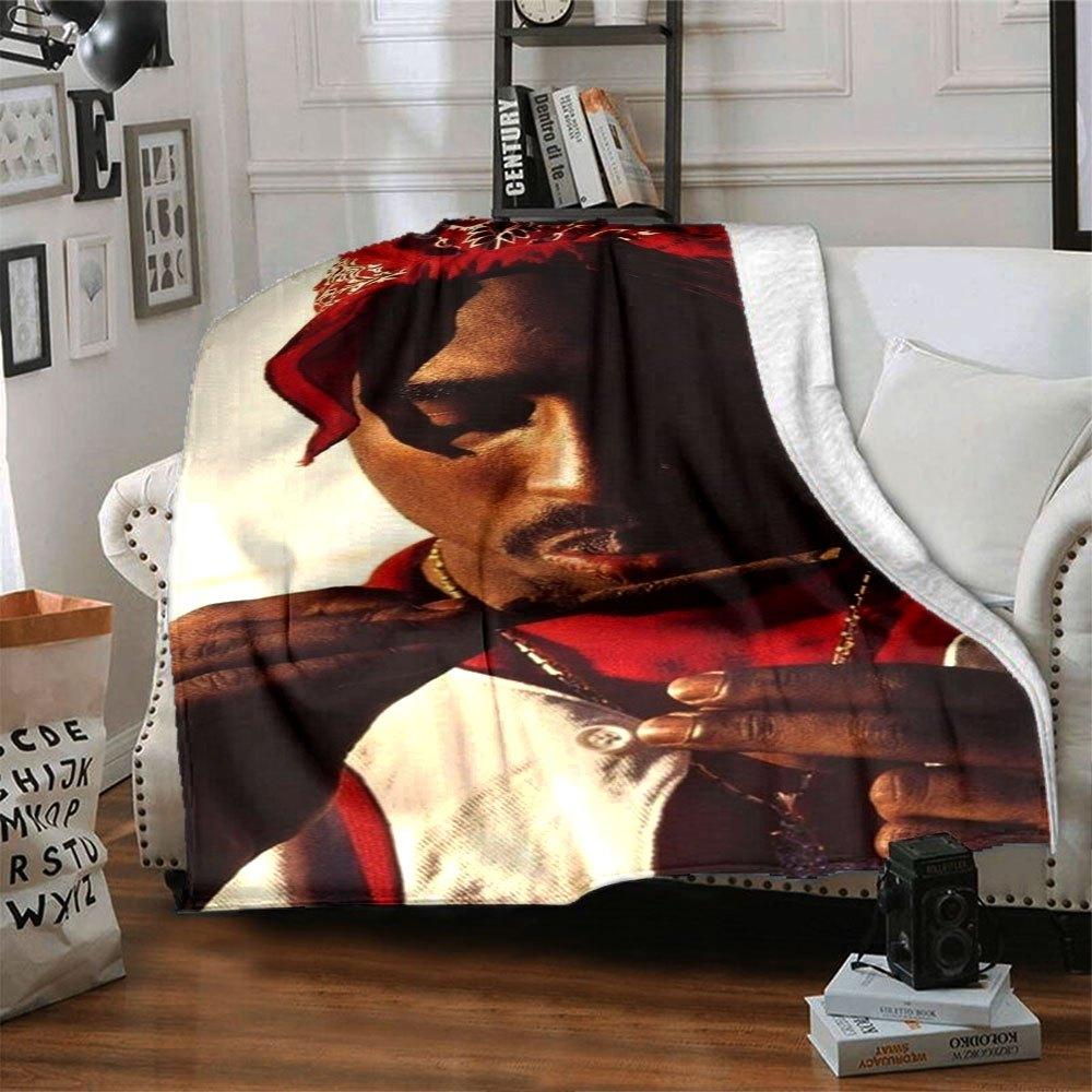 1pc 2PacHip Hop Blanket Soft Lightweight All Season Multi Purpose Throw for Sofa, Bed, Office & Picnics, French Style with Iconic Album Art & Quotes
