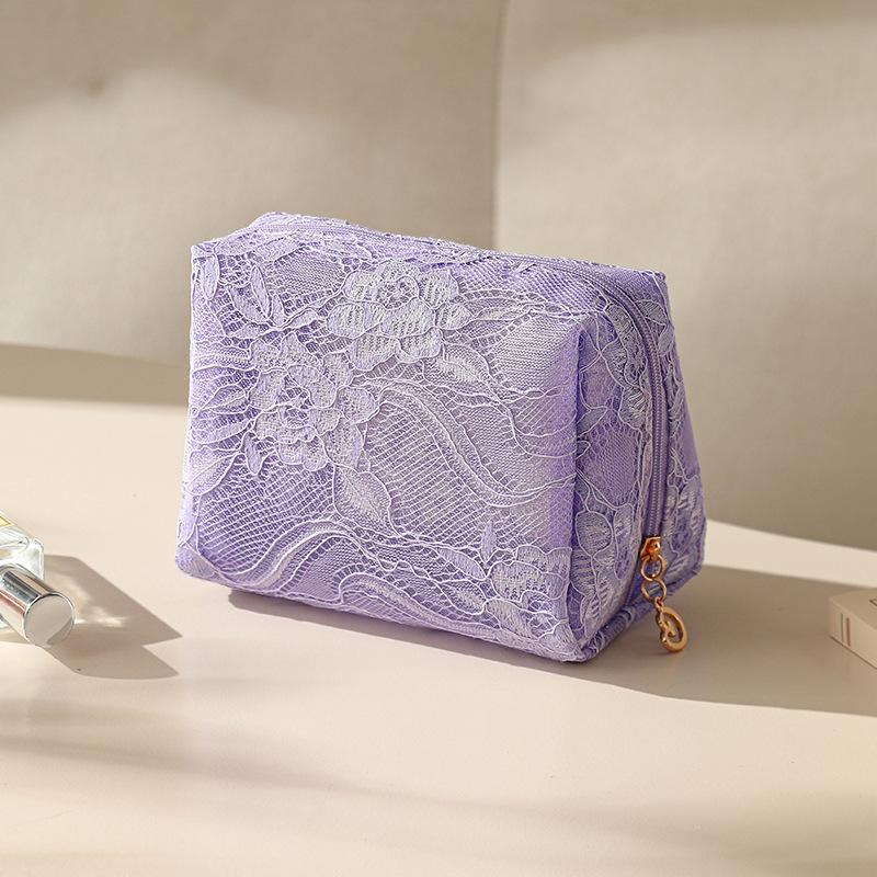 Lace Mesh Women's Makeup Bag Large Capacity Cosmetic and Jewelry Organizer Bag Zipper Square Portable Toiletry Bag