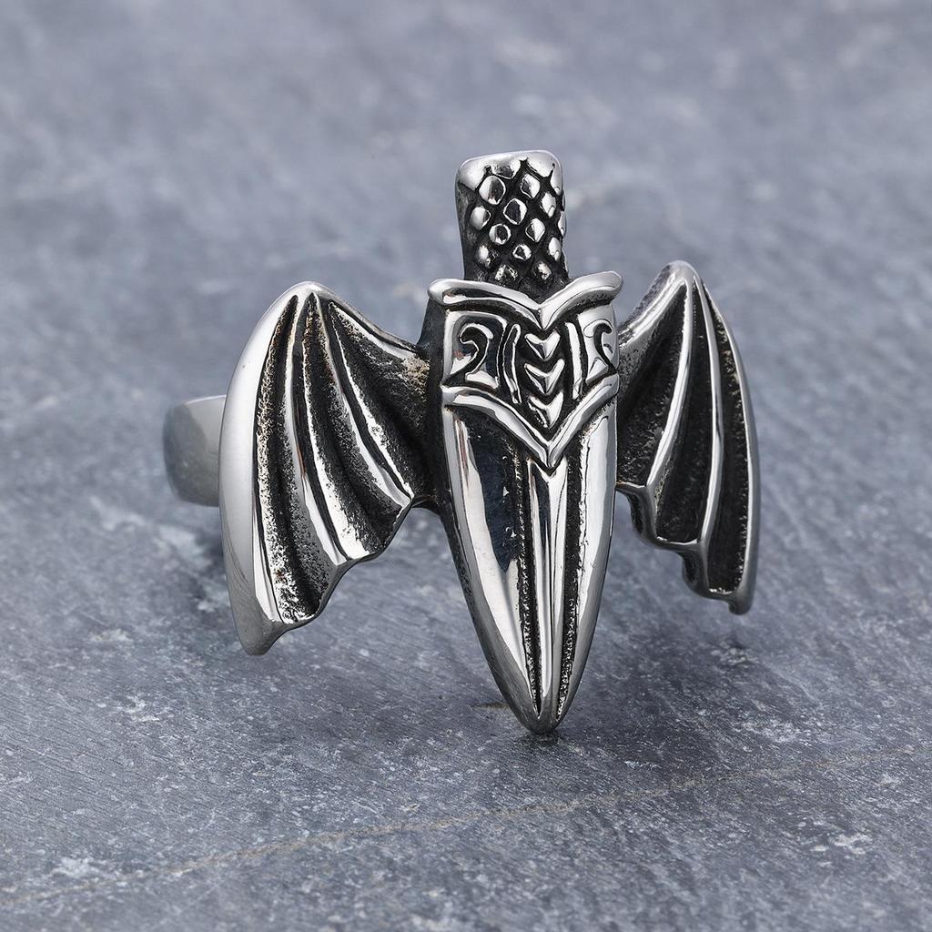 Creative Bat Wing Sword Titanium Steel Ring Dark Gothic Retro Personalized Three-dimensional Ring Jewelry