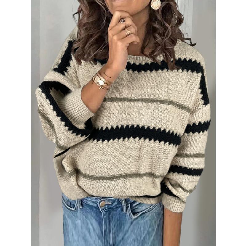 Autumn Movement Women's Metallic Striped Knitwear Pullover Commuter Loose Sweater