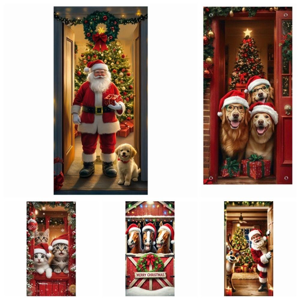 Animals Theme Christmas Door Cover 35.4x70.8" New Year Decoration  Home Supplies