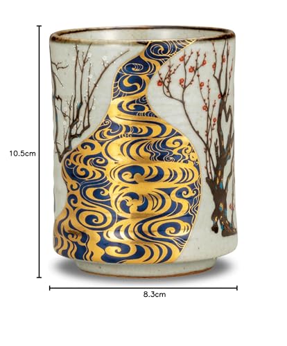 Waza no Kura Stylish Kutani Ware Teacup with Korin Plum Blossom Design, Large, Ceramic, Brand Name, Japanese Tableware, Made in Japan, Perfect as a Bi