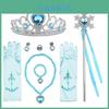Children's Frozen Elsa Princess Plastic Crown Magic Wand Necklace Earrings Bow Gloves Set