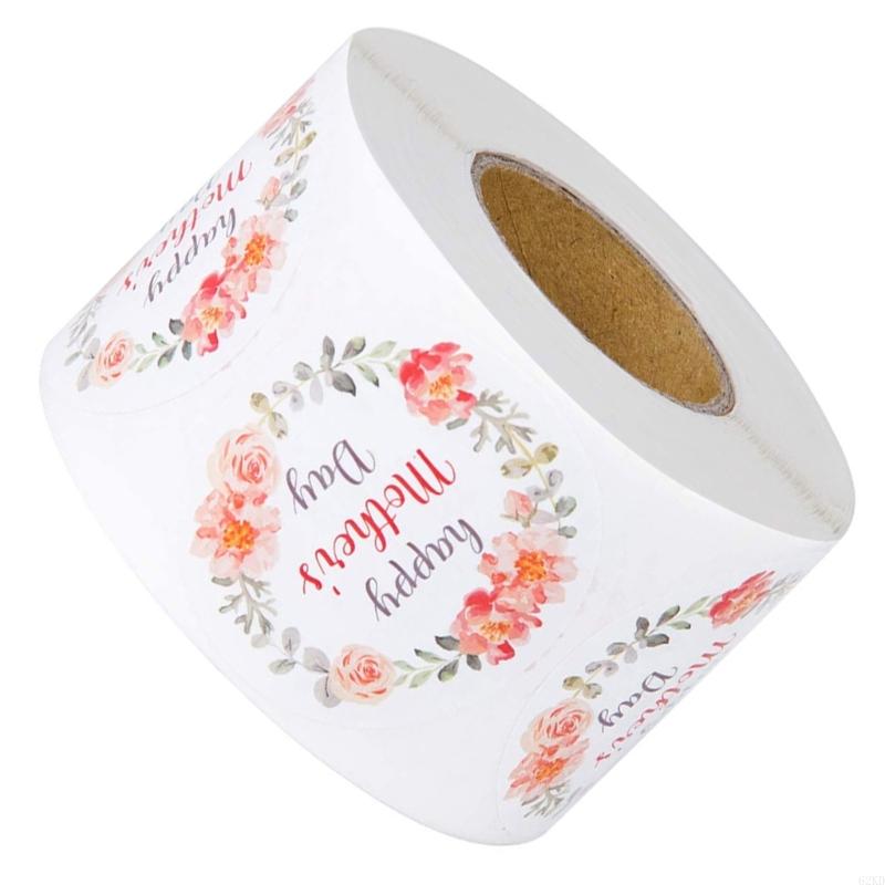 62KD 500Pcs Colorful Flower Wreath Sticker for Mother's Day Craft Projects Gift Wrap