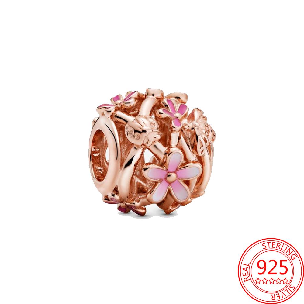 Classic 925 Silver Rose Gold Heart&Ball&Lucky Bead Charm Fit Bracelet DIY Jewelry