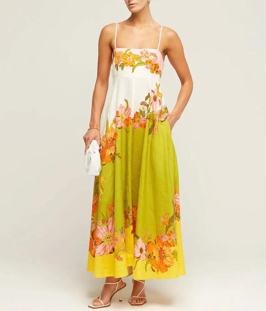 Summer new sexy suspender temperament printed high waist big pendulum dress women