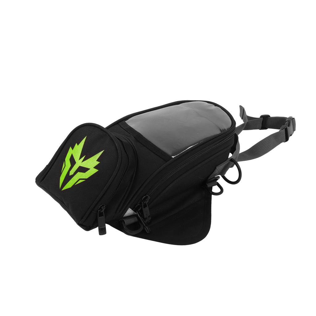 Motorcycle Fuel Tank Bag Touch Screen Function Adjustable Strap Waterproof Oxford Fabric UniversalGreen