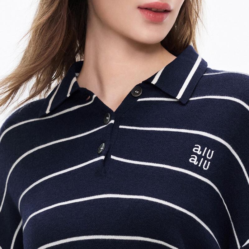 SheTu Women's Polo Collar Striped Knit Pullover