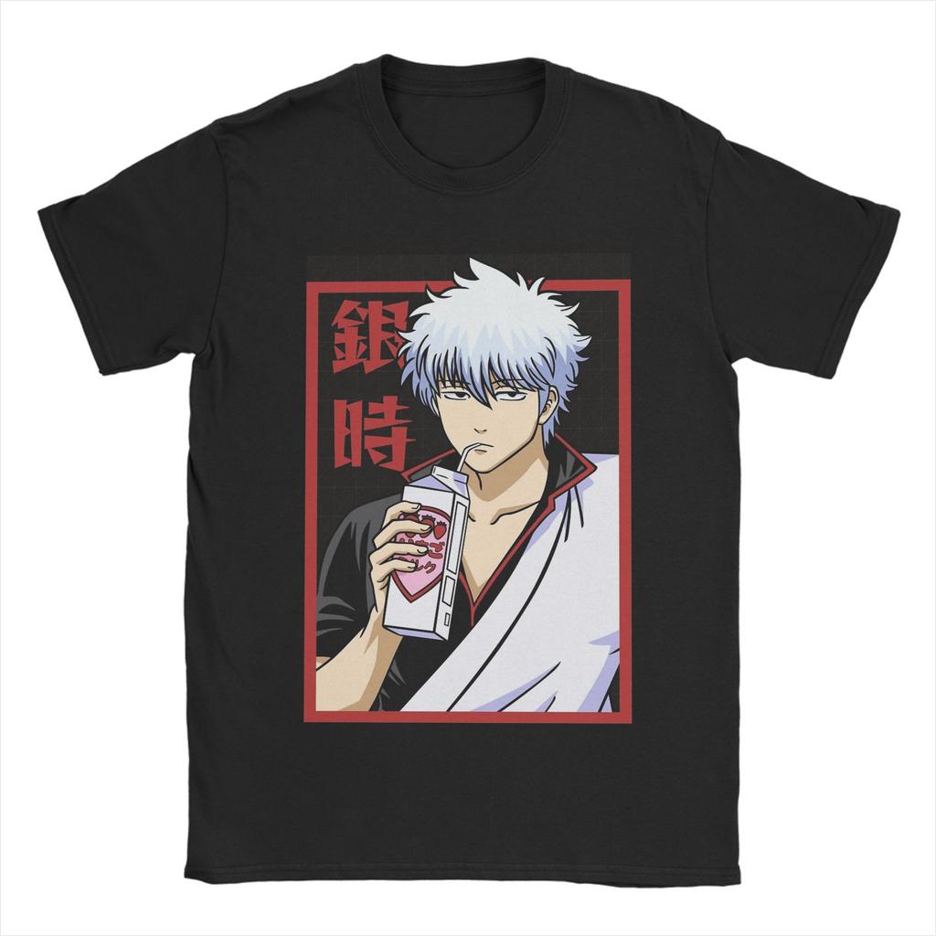 Casual Gintamas T-Shirt Men Crewneck Pure Cotton T Shirts Gintoki Sakata Short Sleeve Tee Shirt Summer Clothing