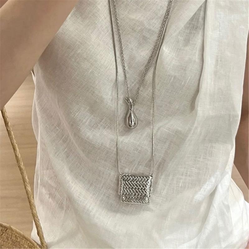 Woven Miniature Bag/Water Bottle Pendant Necklace Adjustable Long Neckchain Women Sweater Chain for Trendsetters