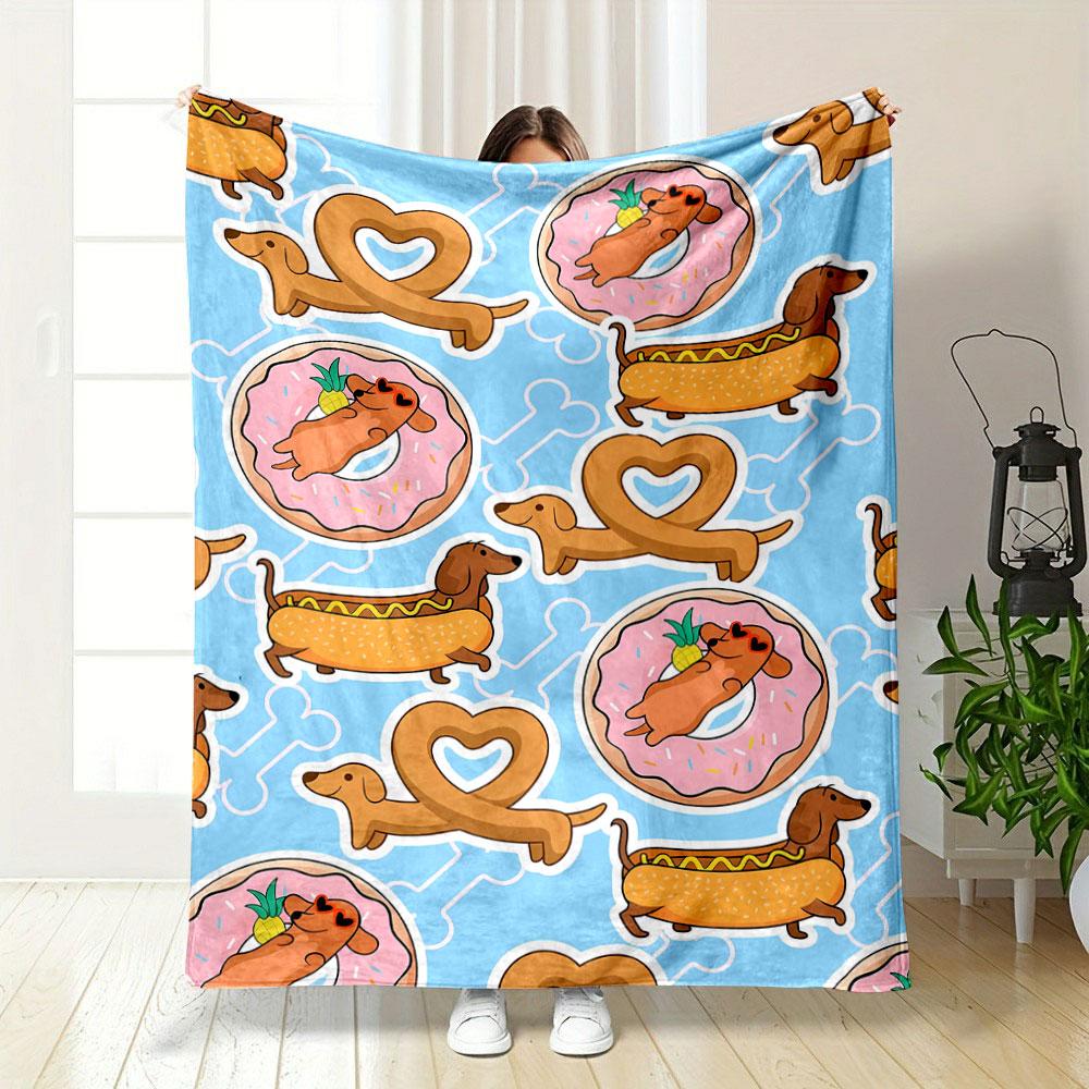 Dachshund Donut Hotdog Blanket Bedroom Blanket for Livingroom Couch Lunch Break Soft Throw for Friend's Festival Gift