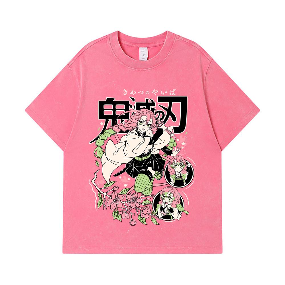 275 GSM Washed T-shirts 100% Cotton Demon Slayer V6 Mitsuri Print Unisex Heavy Cotton T Shirt