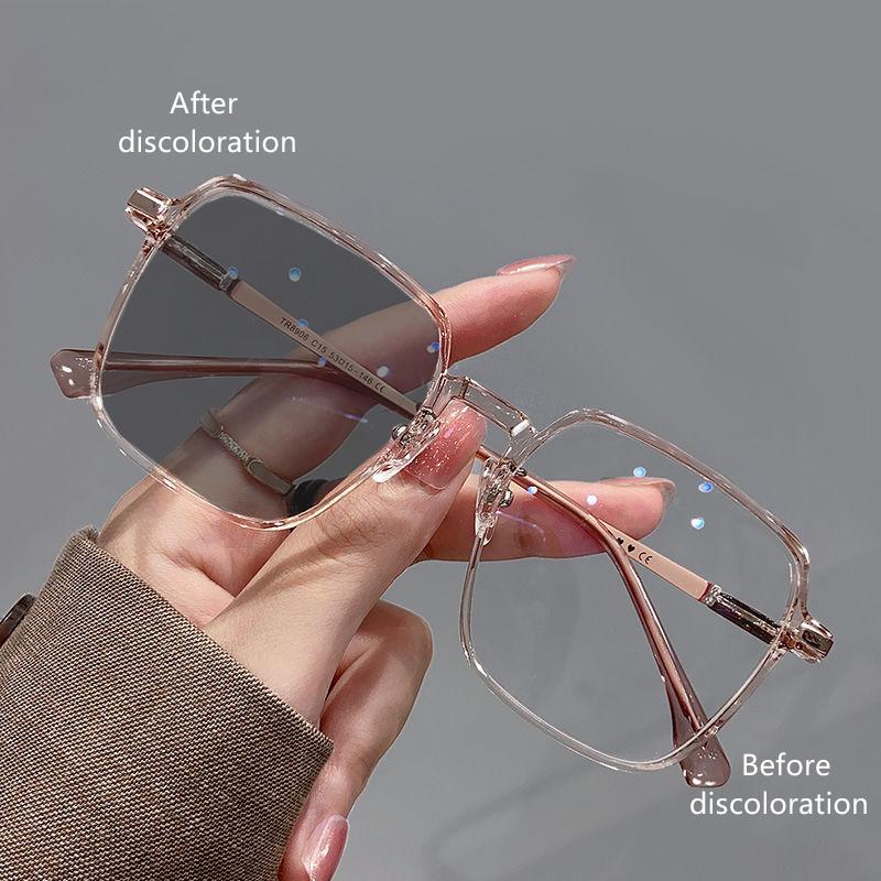 

Photochromic Anti Blue Light Glasses Metal Eyeglass Square Flat Lenses For Woman And Men 2055 коричневый