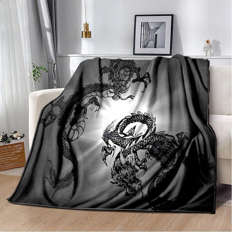 Dragon Pattern Series digitalprinted polyester Bedroom velvet flannel cover blanket Fleece soft sofa cover blankets for beds