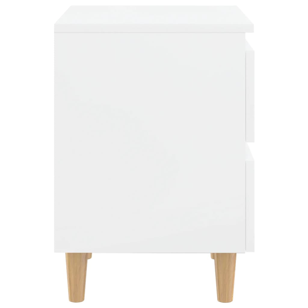Nightstands 2 pcs with Pine Wood Legs High Gloss White