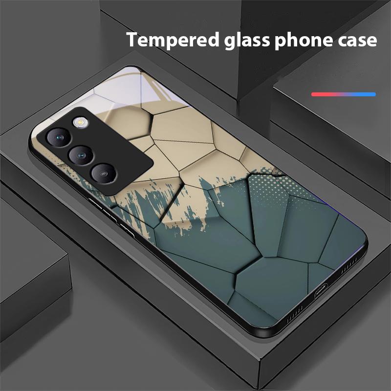 Geometric Pattern For Y72 33S 11 03 36 96 Lite 35 16 Iqoo 12 V40 SE 5G 29 40 21 30 X80 Pro Vivo Tempered Glass Phone Case Black