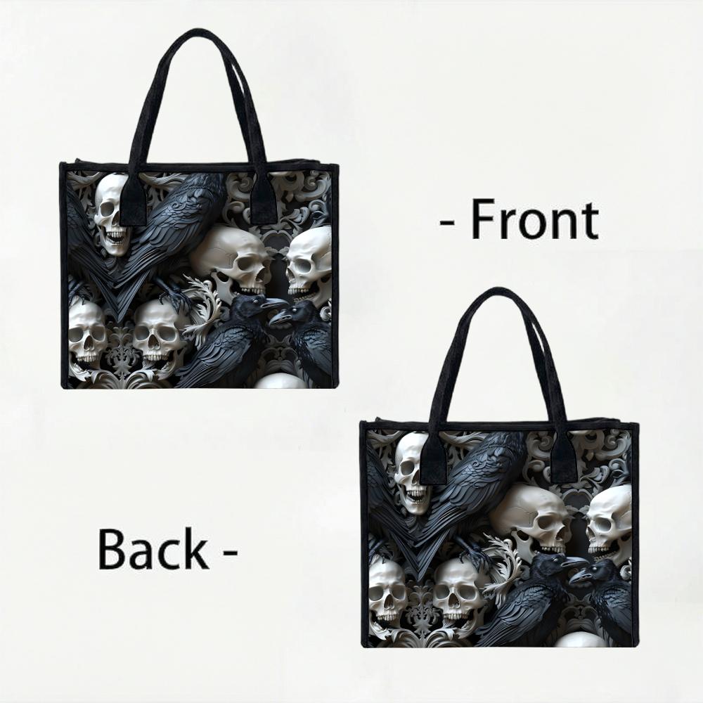 Gothic Skull Raven Pattern Daily Tote Bag Dark Style Fashion Casual Shoulder Bag