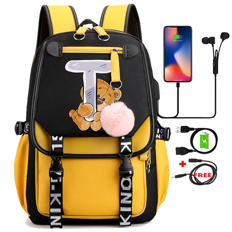 Leinwand Druck 26 Englisch Buchstaben Student Schule Tasche Rucksack Outdoor Teenager Mädchen Büchertasche Laptop Reise Rucksack