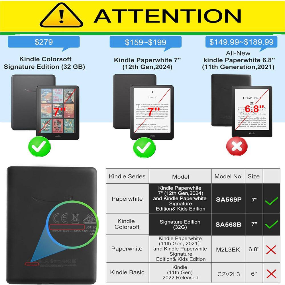 Kindle Paperwhite 12th Gen Drop-Proof Protective Case with Hand Rest Stand
