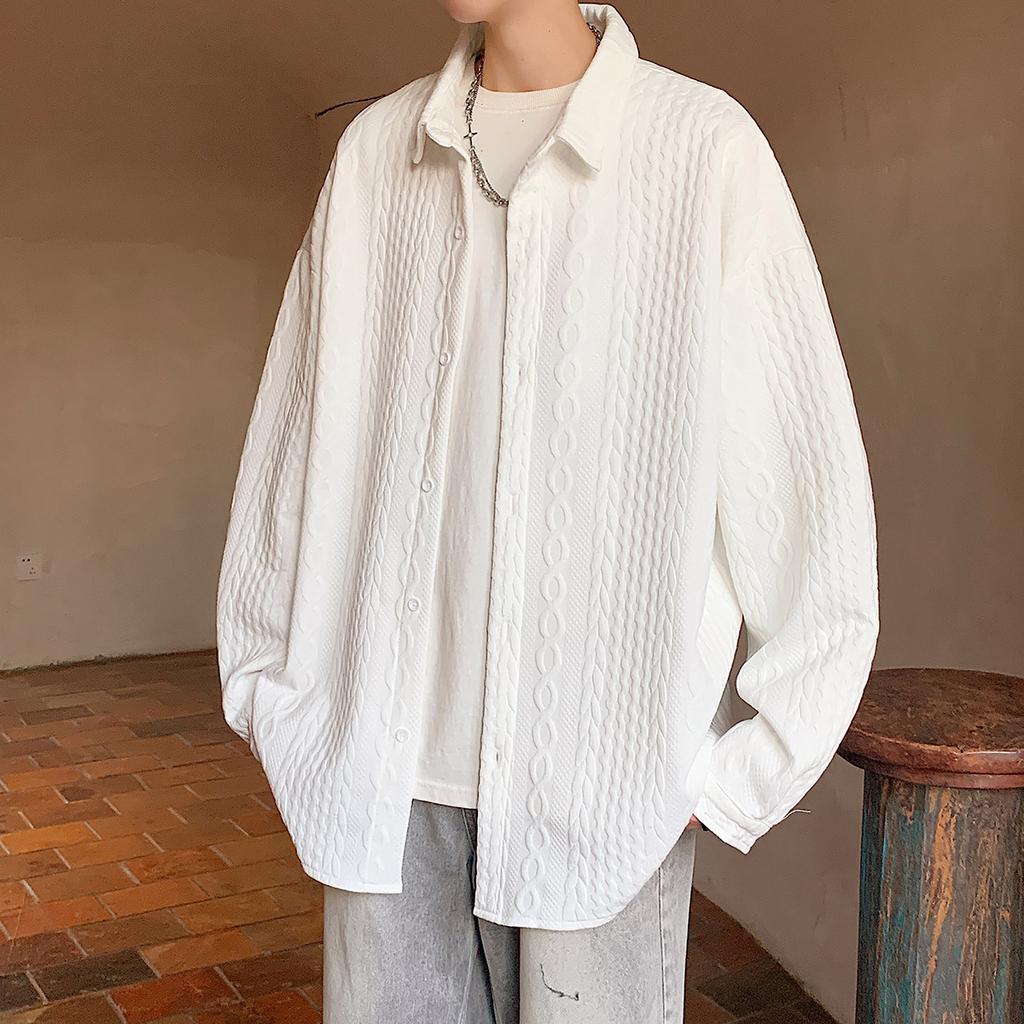 Shirt Jacket Men's Autumn and Winter Jacquard Ins Trendy American Loose Lapel Jacket Top