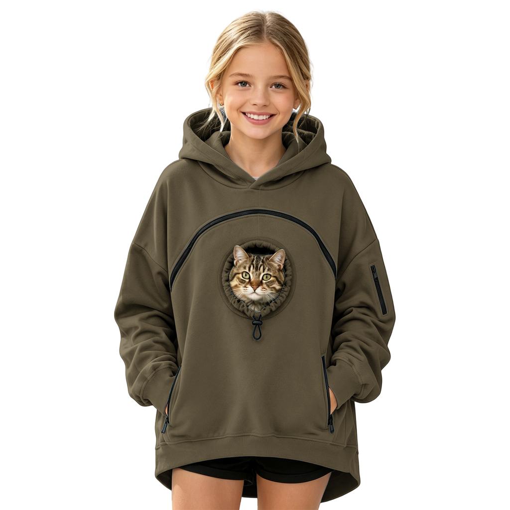Sudadera con capucha de moda para niños con bolsillo para mascotas para niños y niñas, Ropa casual para el día a día y para jugar