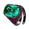 Jewelry Copper Bottom Gold-Plated Simulation Blue Spinel Black Gold Ancient Light Luxury Ring Women 12 * 16
