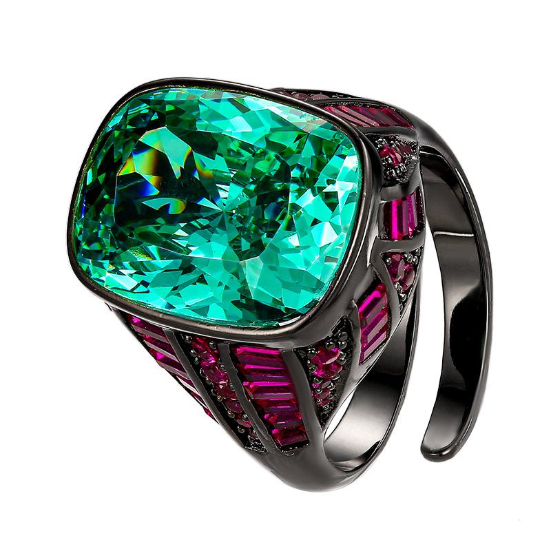Jewelry Copper Bottom Gold-Plated Simulation Blue Spinel Black Gold Ancient Light Luxury Ring Women 12 * 16