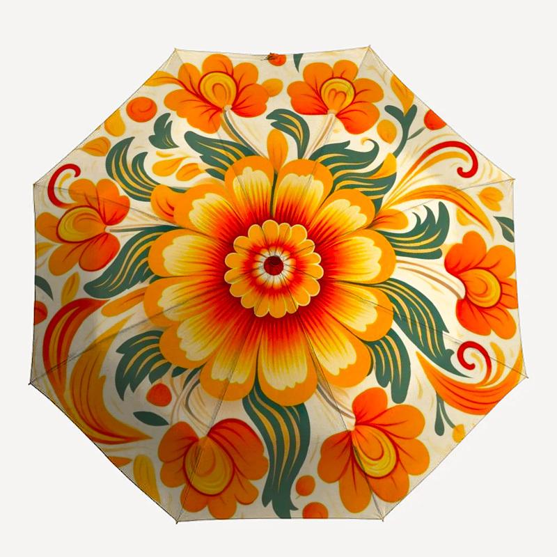 1pc Floral Mandala Design Umbrella with Plastic Handle,Compact & Stylish,Suitable for All Seasons YS331020