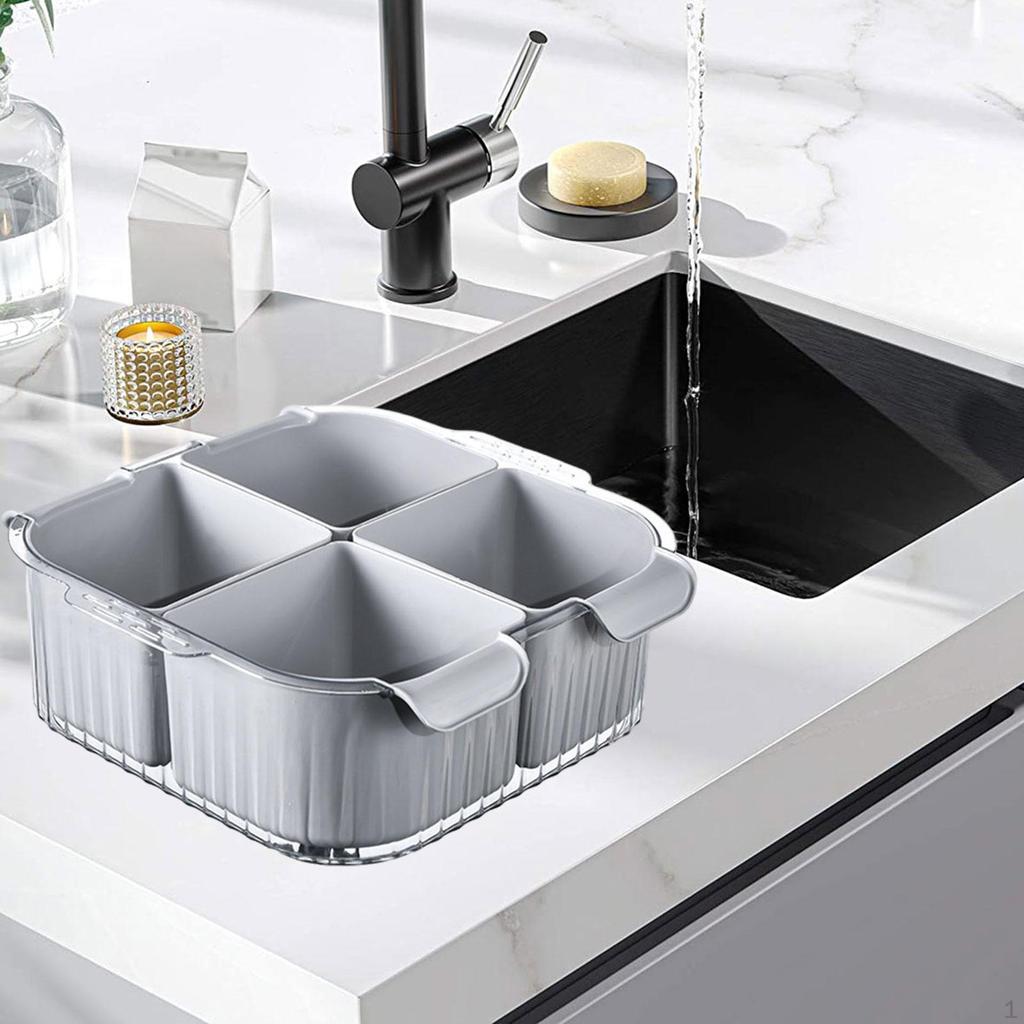 Divided Drain Basket Serving Tray Space Saving Vegetable Washing Colander Bowl