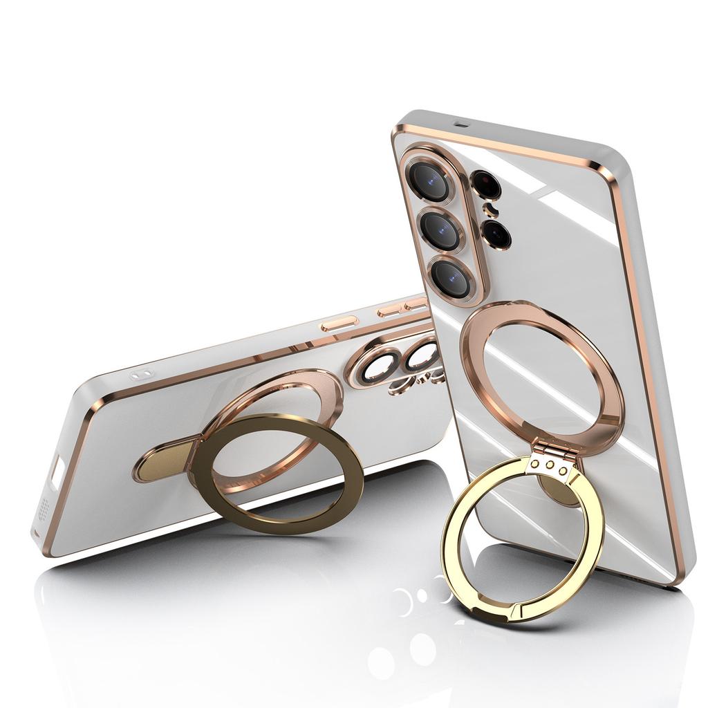 Applicable to Samsung S11Ultra solid color fulcrum magnetic suction bracket Apple 11 anti-drop 1D electroplating 11 high-end mobile phone case