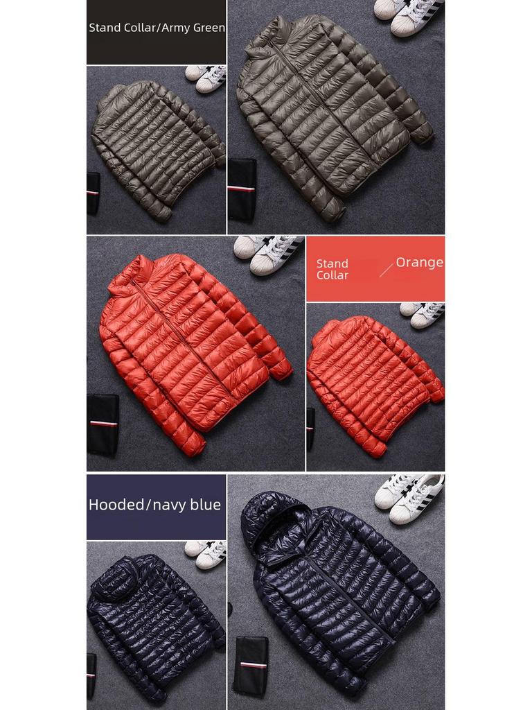 Jachetă de bumbac cu puf și glugă pentru bărbați - Palton popular ușor și subțire de iarnă, stil scurt, guler înalt, mărimi mari.