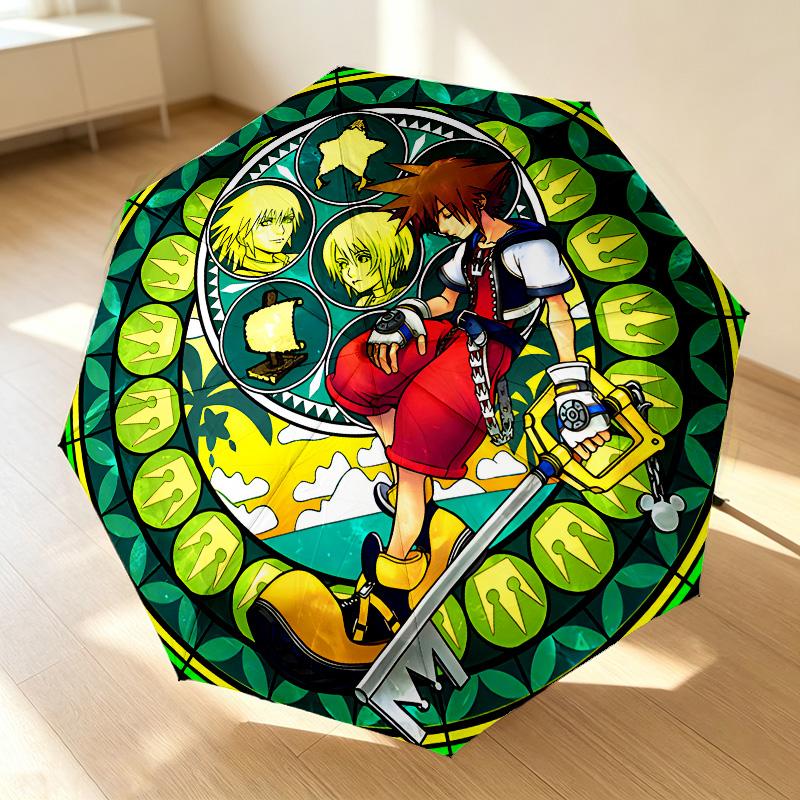 Keyblade Adventure 8 Ribs 3Fold Black Glue Uv Protection Umbrella Sun Protection Rainproof Compact Folding Umbrella For Travel Daily Use C923148