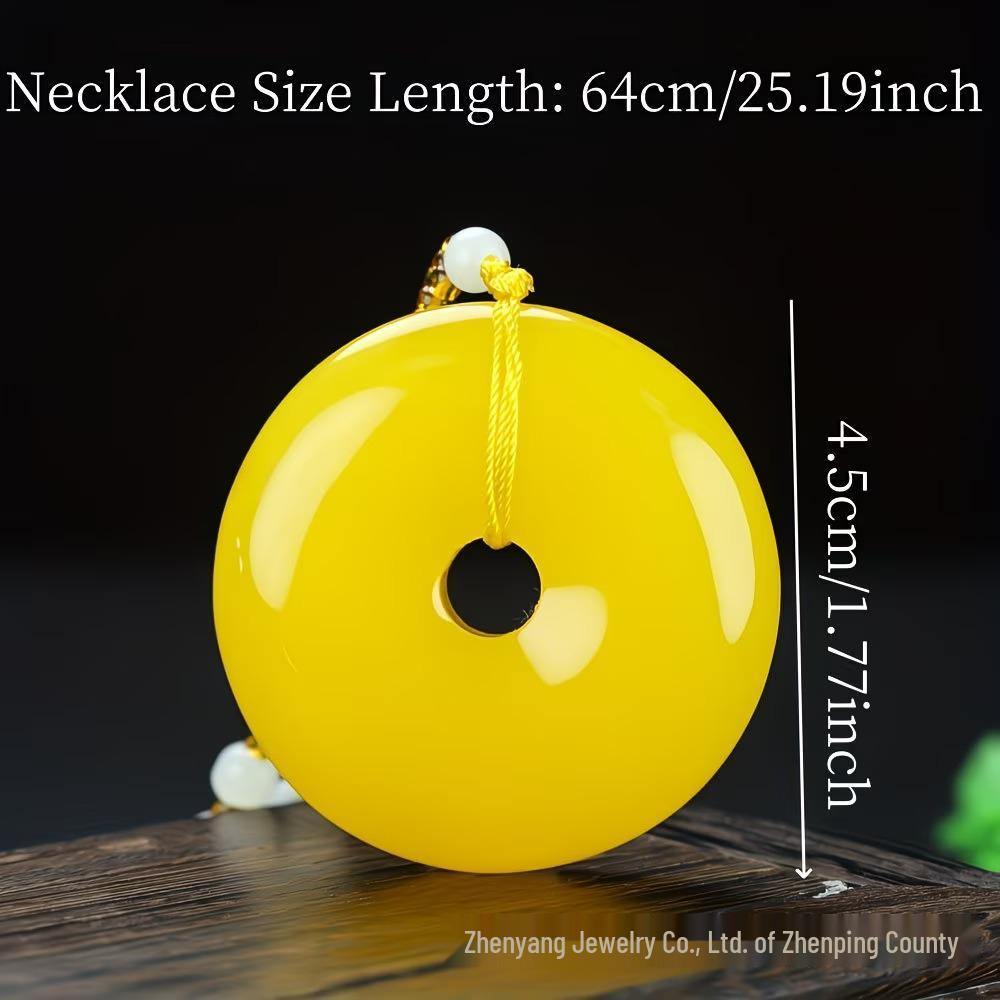 Live Beeswax Water Drop Pendant Necklace - Natural Chicken-Fat Yellow Peace Buckle (Ping'an Kou) Unisex Sweater Chain.