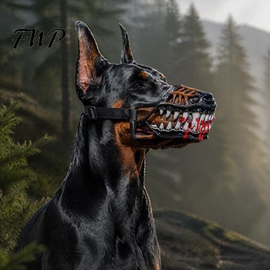 Botniță pentru câini medii și mari Botniță Câine Infern, Halloween Infricoșător Cosplay Cauciuc Moale Animal de Companie cu Curea Reglabilă pentru Câini Mască Realistă cu Colți