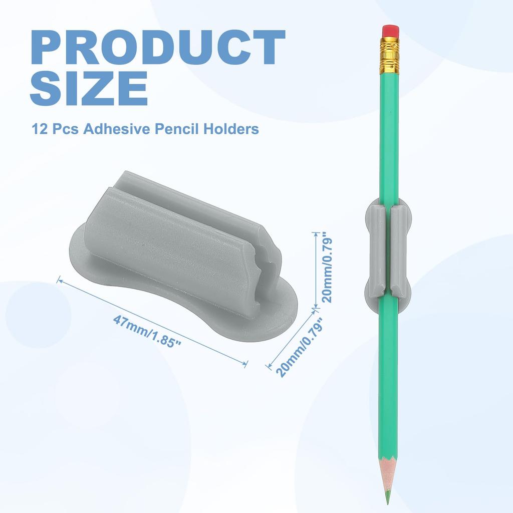 PATIKIL Desk Adhesive Pen Holder Universal Pen Clip Silicone Pen Stand Office Desk Stationery Organizer Wall Clipboard Teacher Stationery Gray 12-Pack