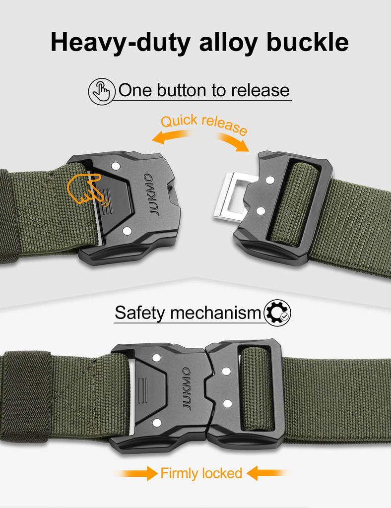 JUKMO Quick-Release Belt, Work Belt, Men's Tactical Belt, Military Belt (M - Waist Length 91cm-105cm (Total Length 125cm), Green)