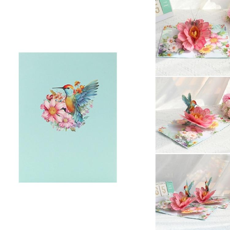 3D Popup Hummingbird Flower Postcard Foldable Blessing Card Handmade Greeting Card with Envelope Anniversary Gifts
