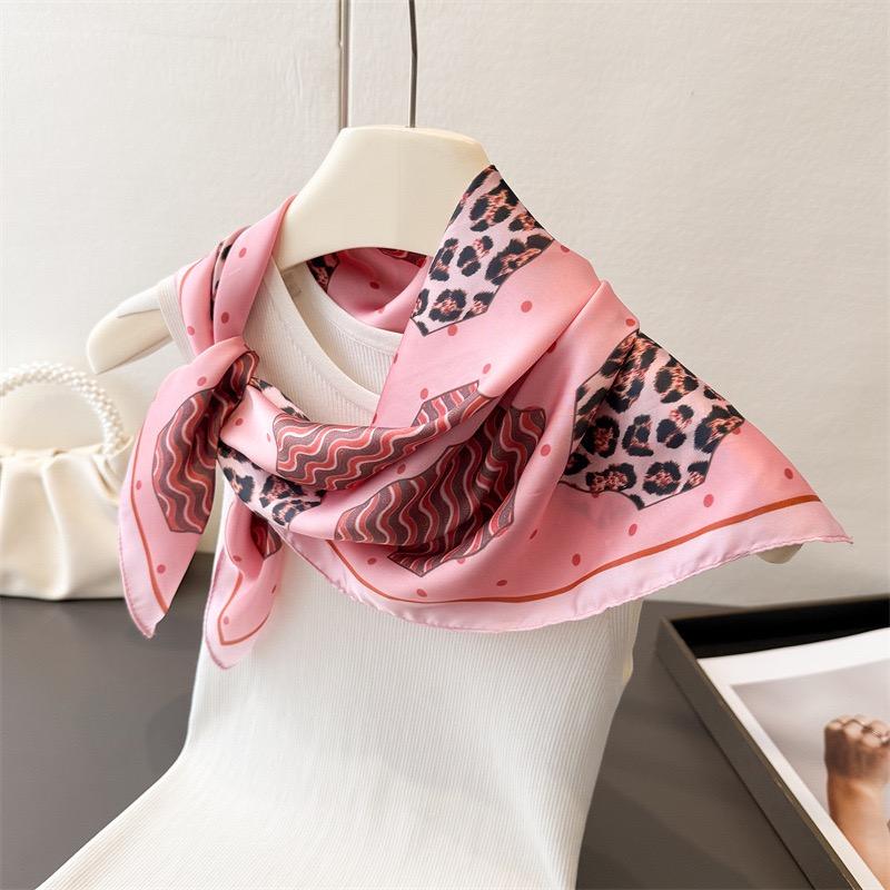 Luxury 70X70Cm Square Silk Scarf For Women Sexy Leopard Dot Geometric Print Shawl Wrap Fashion Accessory Hair Tie Bandana Hijab