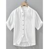 Foreign Trade Surplus Japanese-Style Casual Comfortable Thin Short-Sleeve Shirt for Men, Loose Trendy Chinese Style Stand Collar White Shirt