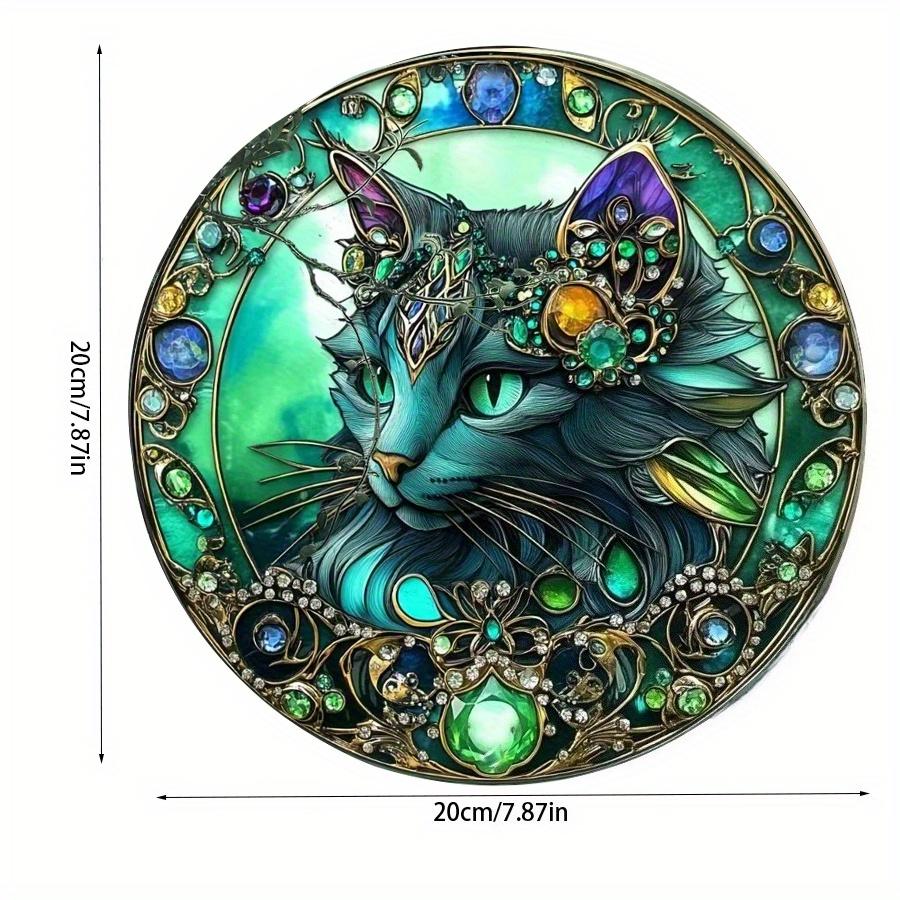 2d Flat 20*20cm Traditional Gemstone Cat Wooden Wall Art, Exquisite Decor, Multipurpose Hanging Ornament, for Home, Kitchen, Garden, Bedroom, Bar.